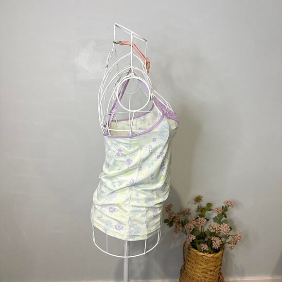 The cutest vintage y2k stretchy green & purple lace floral cami top - Picture 2 of 6